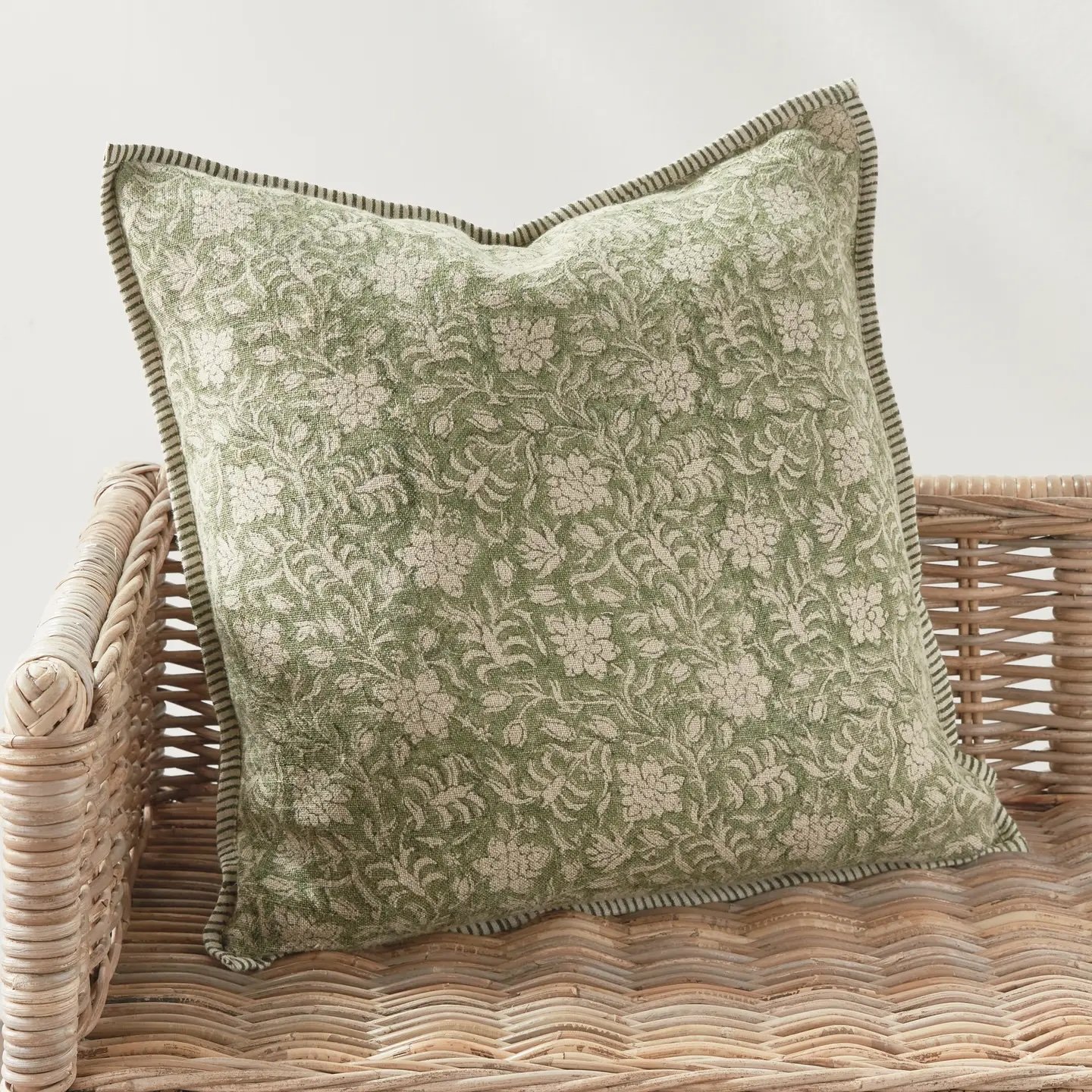 Henriella European Linen Pillow 20" Green view 3, Gina Lauren Interiors Curations Studio