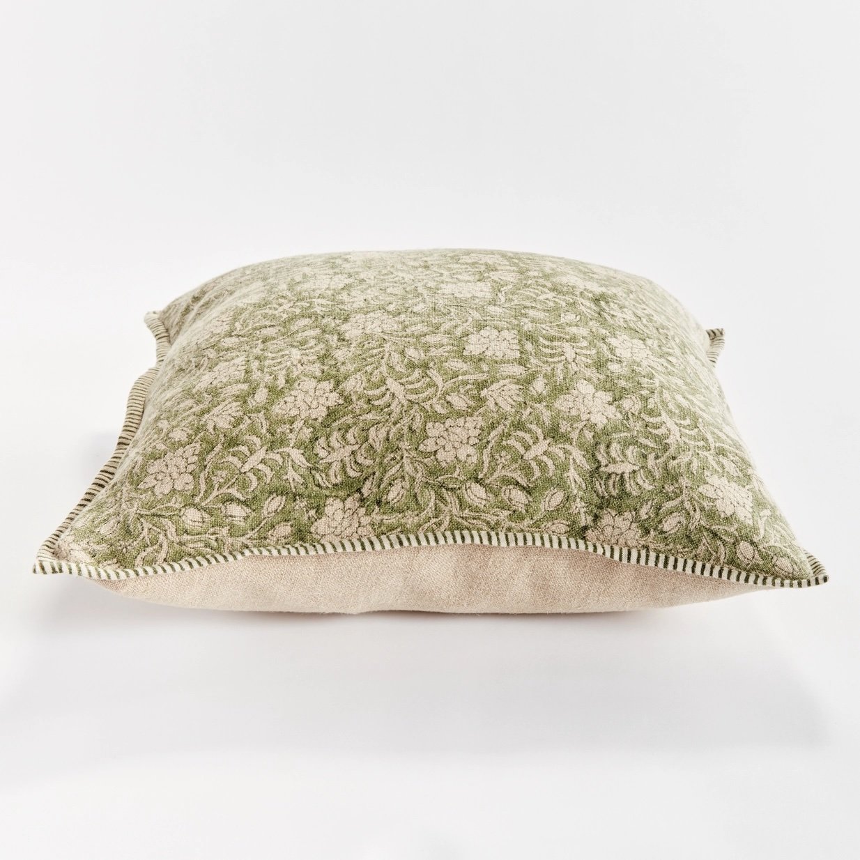 Henriella European Linen Pillow 20" Green view 4, Gina Lauren Interiors Curations Studio